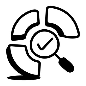Hand-drawn doodle of a segmented analytics ring with a check, representing workforce analytics, employee data review, and HR insights for planning.