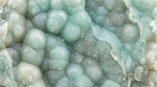Macro close-up of botryoidal smithsonite mineral with pale blue and mint green rounded texture