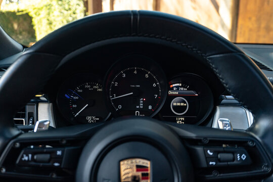 Porsche Macan Luxury SUV Interior Steering Wheel Instrument Cluster Dashboard Detail