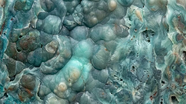Macro close-up of natural chrysocolla mineral with botryoidal texture and blue-green hues