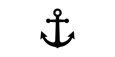 Black maritime anchor symbol illustration isolated on plain canvas space. © Nisar