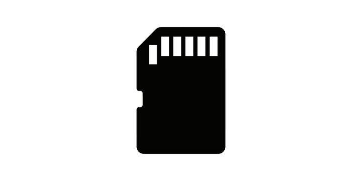 Black micro sd card icon isolated on simple clean white digital surface.