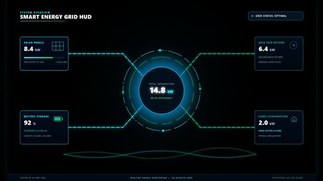Digital Smart Energy Grid Monitoring Dashboard Interface for Renewable Power Management Systems UI
