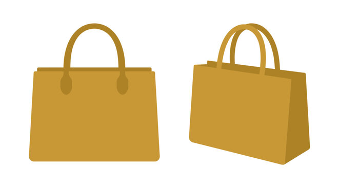 Golden tote bags with dual handles flat vector illustration on white