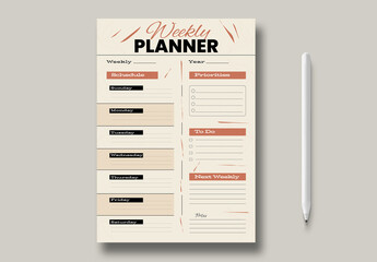 Minimal Weekly Planner Template with Schedule and Priority Sections