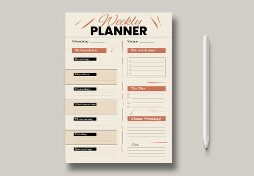 Minimal Weekly Planner Template with Schedule and Priority Sections