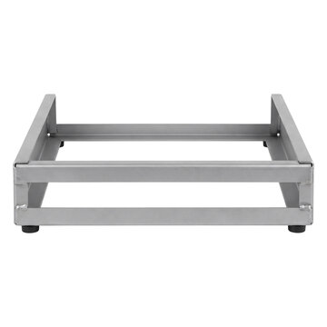 Isolated metal industrial shelf base with four corner feet, a