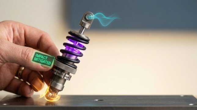 Visual representation of risk prevention through a hand-held miniature industrial shock absorber in action