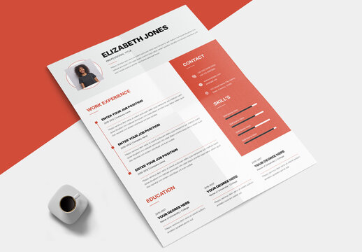Resume Layout with Dark Orange Accents