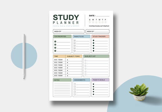 Study Planner Design Template Layout
