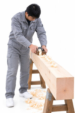  Japanese Carpenter Planing Timber with a Traditional Hand Plane