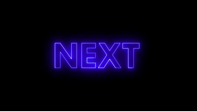 Futuristic glowing neon text effect reading next title card motion graphics design element for modern cyberpunk video intros and sci-fee title sequences digital template