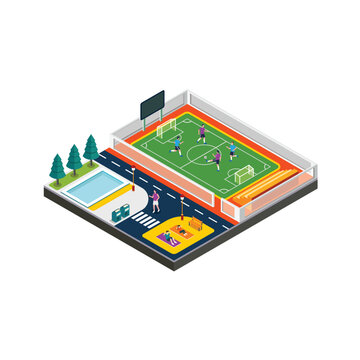Urban Sports Park with Football Field and Outdoor Fitness Area