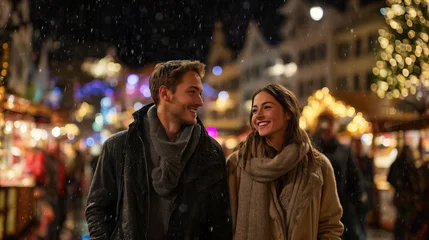 Happy Young Couple Walking Through Romantic Christmas Market © pixelliebe
