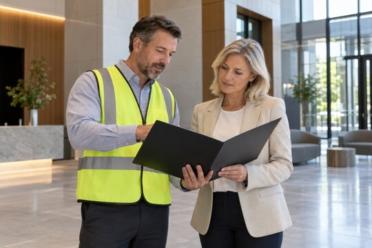 contractor reviewing a construction handover with a client