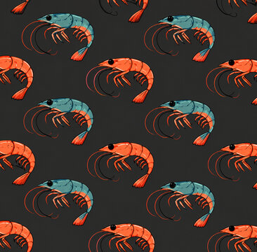 Teal and Coral Shrimp Pattern