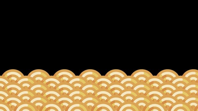 Golden Seigaiha Japanese Wave Animation Overlay, Transparent Background, Festive Gold and Orange Traditional Japanese Decorative Lower Border