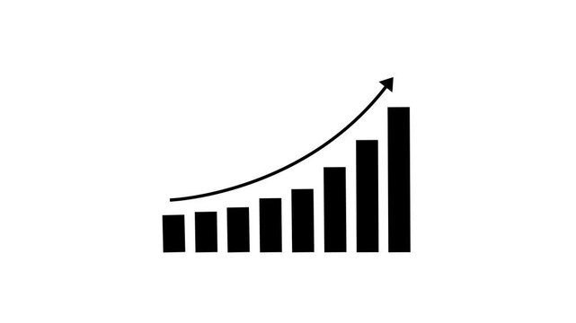 Animated down graph icon designed in flat icon style, business or finance concept icon graph against a white background business graph success animation arrow on black