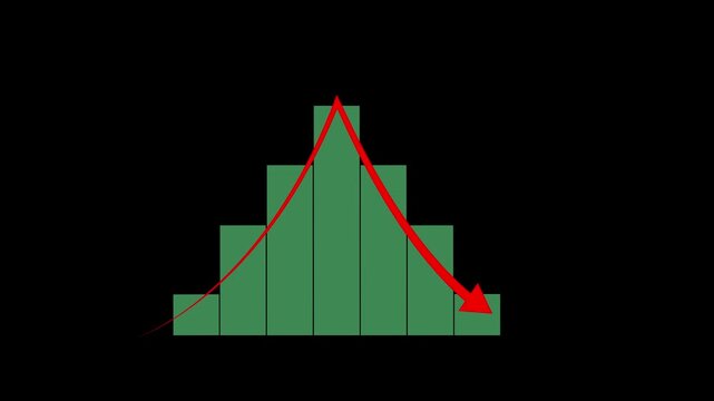 Animated down graph icon designed in flat icon style, business or finance concept icon graph against a black background