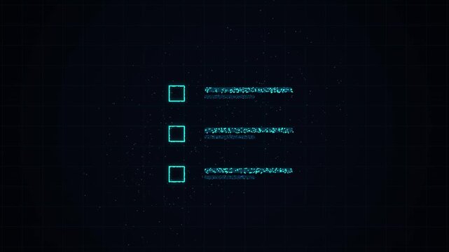 Futuristic digital checklist interface with animated checkmark selection process.