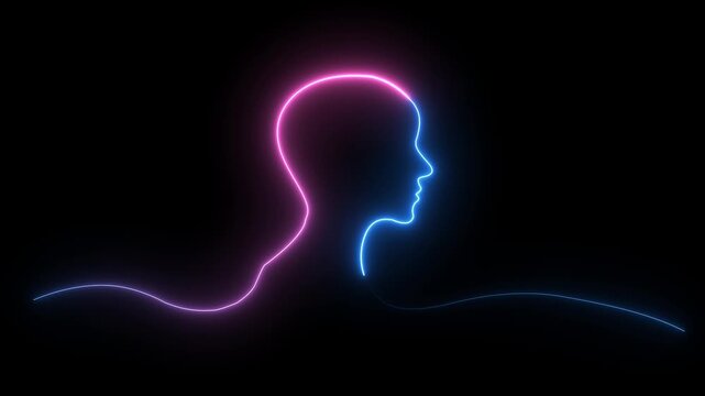 Glowing neon people or person icon on black background animation profile. human head line icon animation.