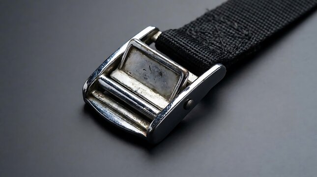 Black nylon strap with metal cam buckle fastener.