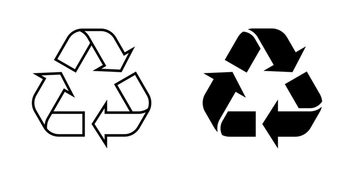 Recycle symbol icons on transparent background, PNG. Recycle vector logo with solid black and black outline.