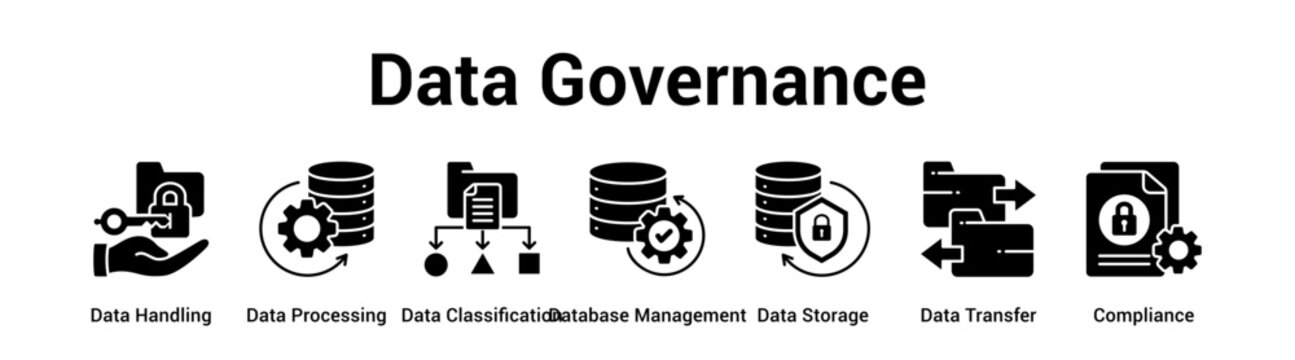 Data Governance web banner icon vector illustration concept for technology with icon of Data Handling, Data Processing, Data Classification, Database Management, Data Storage, Data.
