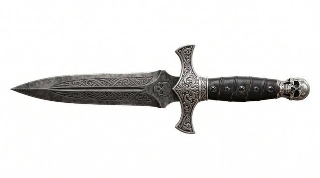 Ornate medieval fantasy dagger with skull handle