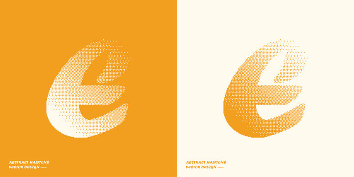 Lowercase letter e with a halftone dot texture pattern in two color variations