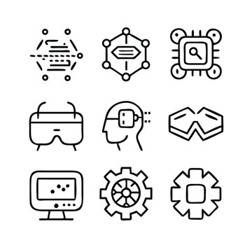 Nine futuristic technology icons set