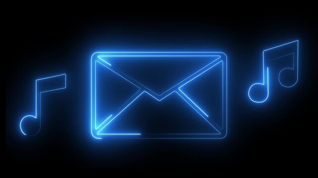 Glowing neon line music & mail icon animation and black background