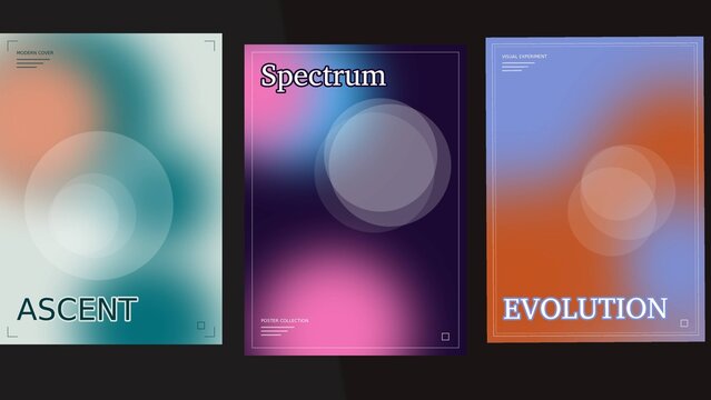 Abstract gradient poster set with blurred aura shapes, modern spectrum cover collection, vibrant evolution and ascent themed flyers