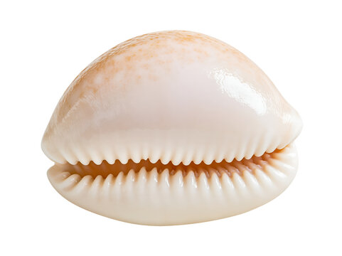 Smooth, glossy shell with subtle speckles and serrated edge.
