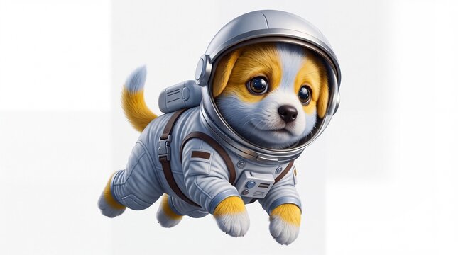 Puppy cartoon vektor astronaut dog floating on white background