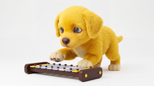Puppy cartoon vektor playing musical toy xylophone on white surface