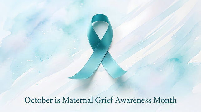 Teal ribbon symbolizing ovarian cancer awareness with watercolor background