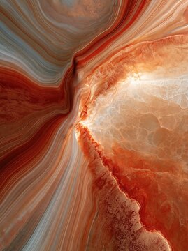 Abstract Swirling Layers of Fiery Orange, Red, and White Mineral Texture