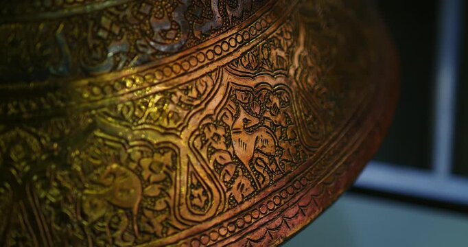 Close-up of traditional Uzbek ethnic cookware: teapot and kazan cauldron
