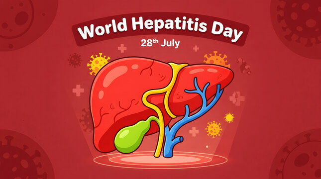 World hepatitis day illustration featuring a human liver gallbladder and bile ducts