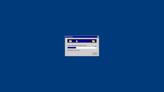 Retro operating system setup window loading progress bar