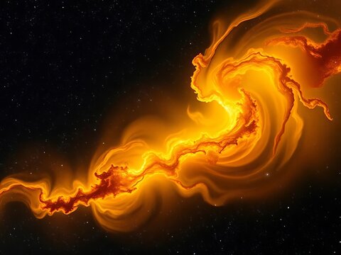Golden nebulae swirls dance across a starry backdrop, Space, Cosmic