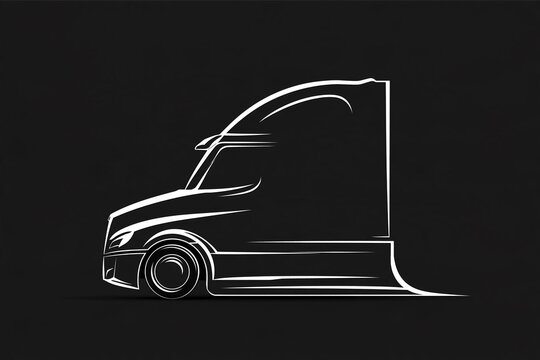Aerodynamic semi truck side profile in white line art