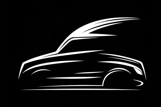 White line art silhouette of a sleek sports car on black
