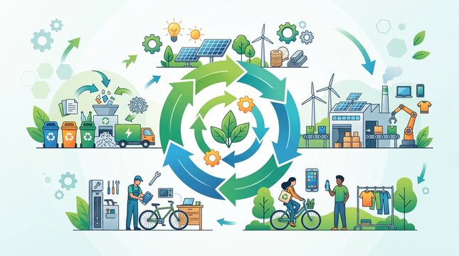 Circular economy concept illustration with recycling