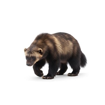 Wolverine walks on the snow in a natural setting during the daytime