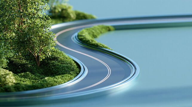 3D rendering of a journey and holiday route promotion with curved pathway and expressway, with copy space