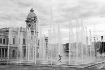 Black and White View of Historic Station Square Fountain and Clock Tower in Belo Horizonte, Brazil © Bhaunik