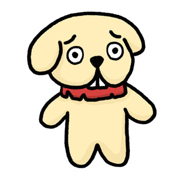 Cute zombie dog with a bewildered, blank expression and a ragged frayed collar for Halloween.
