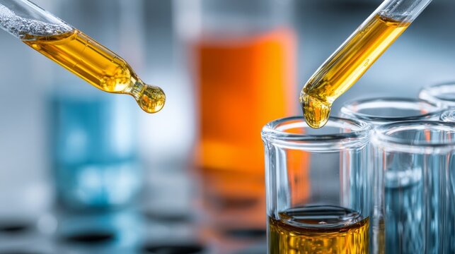 Test tube containing chemical liquid in modern laboratory for chemistry experiments, scientific research and development, chemical analysis, pharmaceutical testing, healthcare innovation, and life sci